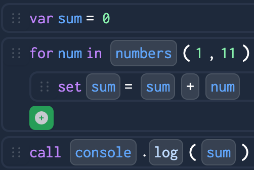 VL code for summing numbers from 1 to 10. 